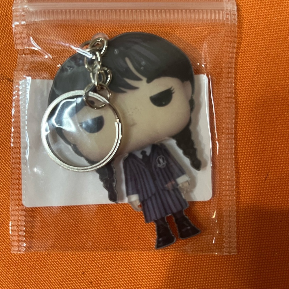 6/$25 Wednesday Addams Pocket Pop Keychain - Black and Gray - Picture 2 of 14